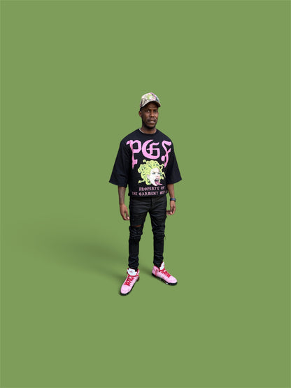 PGS PROPERTY OF THE GARMENT DISTRICT — OVERSIZED CROPPED TEE (BLACK)