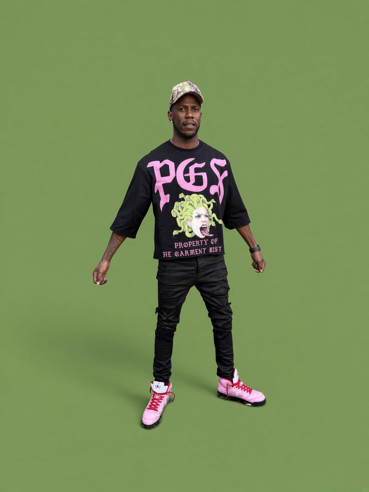 PGS PROPERTY OF THE GARMENT DISTRICT — OVERSIZED CROPPED TEE (BLACK)