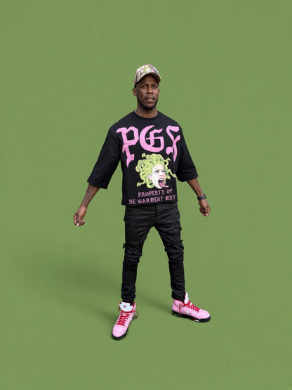 PGS PROPERTY OF THE GARMENT DISTRICT — OVERSIZED CROPPED TEE (BLACK)