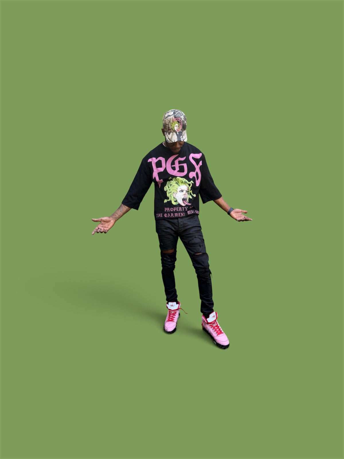 PGS PROPERTY OF THE GARMENT DISTRICT — OVERSIZED CROPPED TEE (BLACK)