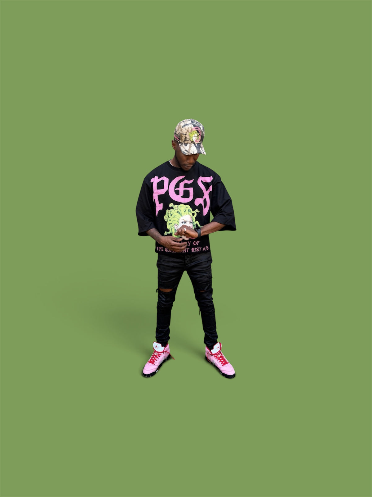 PGS PROPERTY OF THE GARMENT DISTRICT — OVERSIZED CROPPED TEE (BLACK)